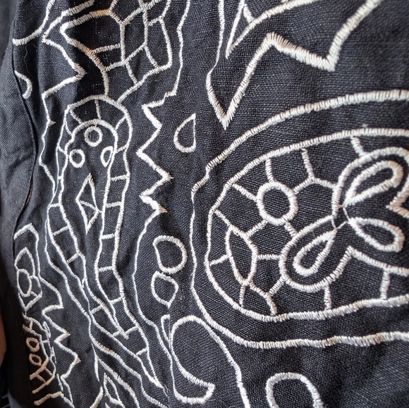 Vintage Black White Linen Blend Embroidered Open Front Cardigan Jacket Top Mediu - Picture 4 of 8